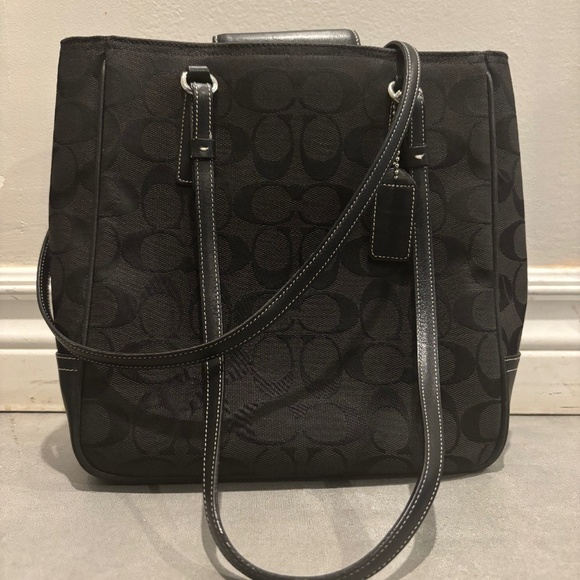 Vintage Black Coach Signature Collection Black Monogramme Lunch Tote - Picture 1 of 7